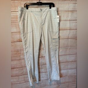 Anthropologie Women's Striped Cream Cargo Pants NEW WITH TAGS